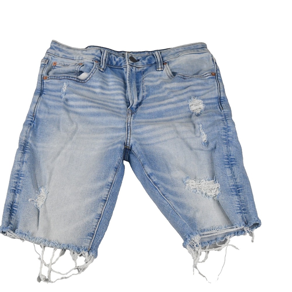 American Eagle Mens  32 (Fits 30x10) Straight Cutoff Shorts Blue Distressed